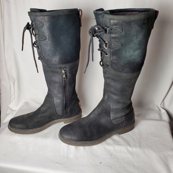 Ugg Elsa Black Knee High Leather Boots Size 8 - Picture 5 of 16